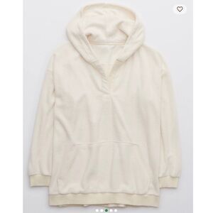 Aerie Snowed-In Fleece Hoodie V-Neck Pullover Cream White Size XS Oversized Cozy